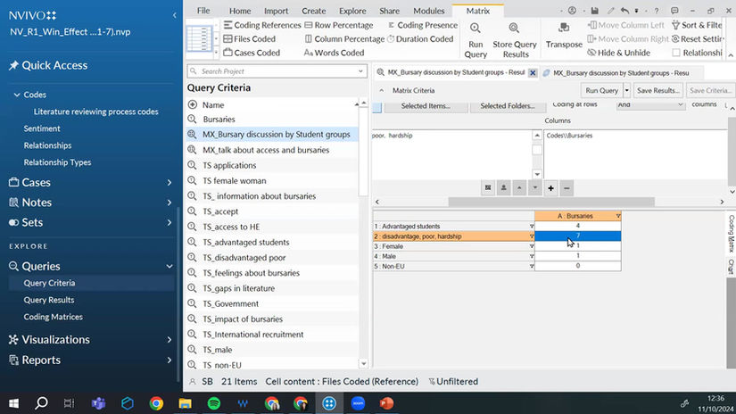 Part 5 : Matrix and Crosstab Queries (NVivo win)